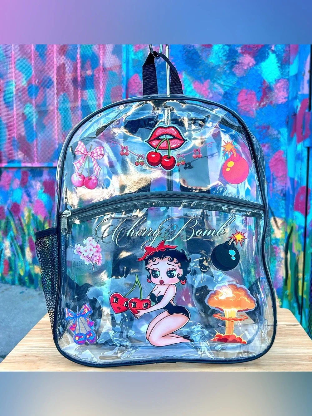 ‘CHERRY BOMB V1’ Clear Backpack 15”